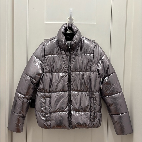 NWT Old Navy Puffer Jacket Size S Metallic Silver Full Zip up Insulated - Picture 1 of 7